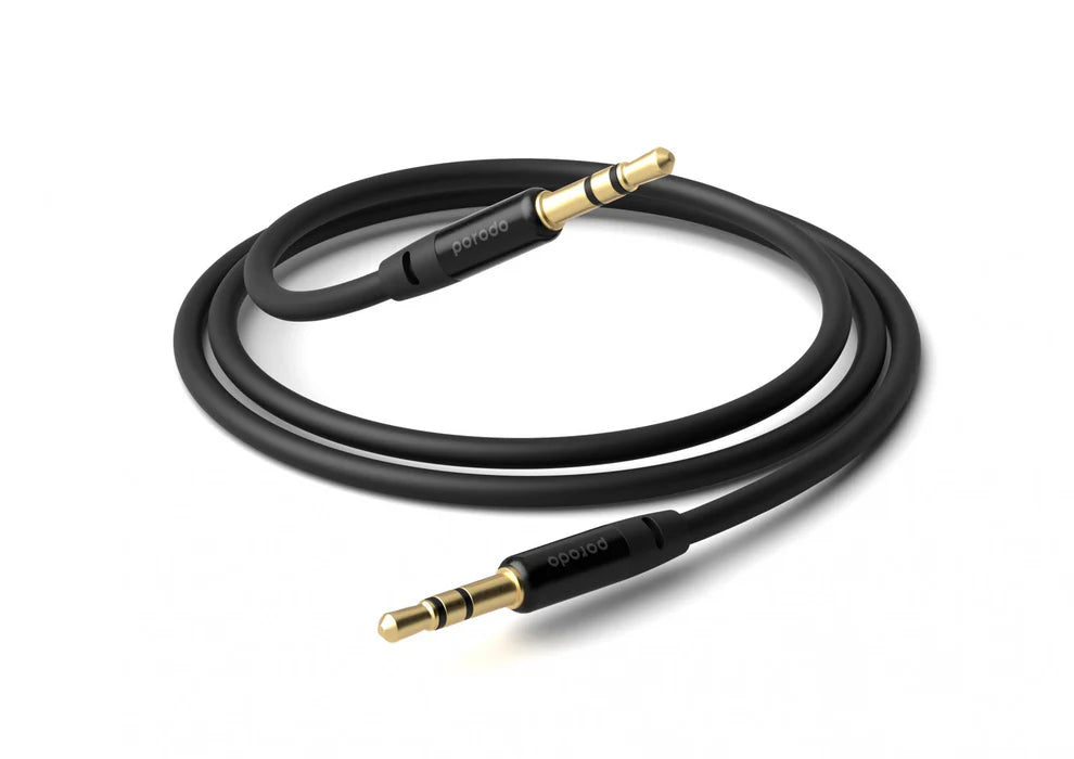PB-AU12AUC-BK , Porodo Blue PVC AUX Audio Cable 3.5mm 1M - Black PB-AU12AUC-BK , Porodo Blue PVC AUX Audio Cable 3.5mm 1M - Black